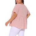 thumbnail image 3 of Agnes Orinda Women's Plus Size Gingham Tops Plaid Peplum Button Decor V Neck Short Sleeve Casual Babydoll Blouse 1X Pink, 3 of 6