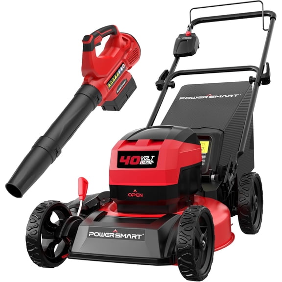 PowerSmart 40V 17" Brushless Cordless Lawn Mower & Leaf Blower (465 CFM), a 4.0Ah Battery and Charger Included