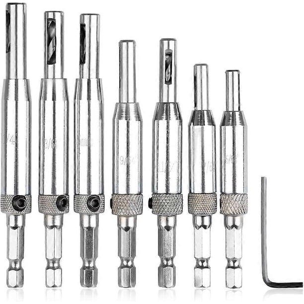 TIMESETL 8Pcs Self Centering Hinge Drill Bits 7Pcs Center Drill Bits + 1 Hex Wrench, Hinge Centering Hinge Drill Bits Hole Drilling Bits for Woodworki