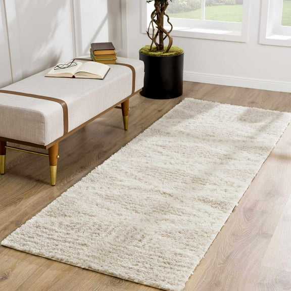 Hauteloom Trunding Moroccan Farmhouse Hallway, Kitchen Shaggy Runner Rug - Bohemian Shag - Plush Pile - Neutral Boho Soft Carpet - Light Beige, Cream, Ivory, Off White - 2'7" x 7'3"
