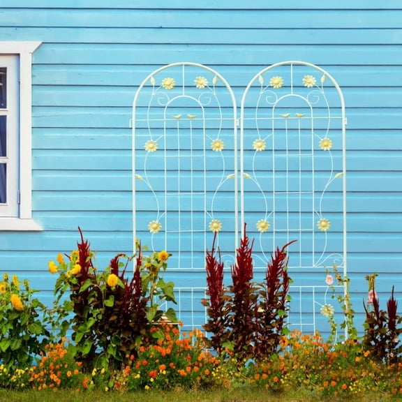 2 Pack Metal Garden Trellis 86.7" x 19.7" Rustproof Trellis for Climbing Plants Outdoor Flower Support Cream White