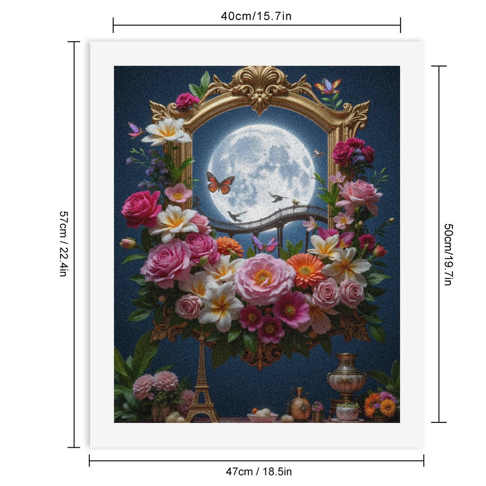 Paint By Numbers Kit for Adults Beginner - Floral Moon Bridge Art Fantasy DIY Canvas Painting Kits for Adults, Frameless Paint By Number for Adults for Home Wall Decor 16x20 Inch
