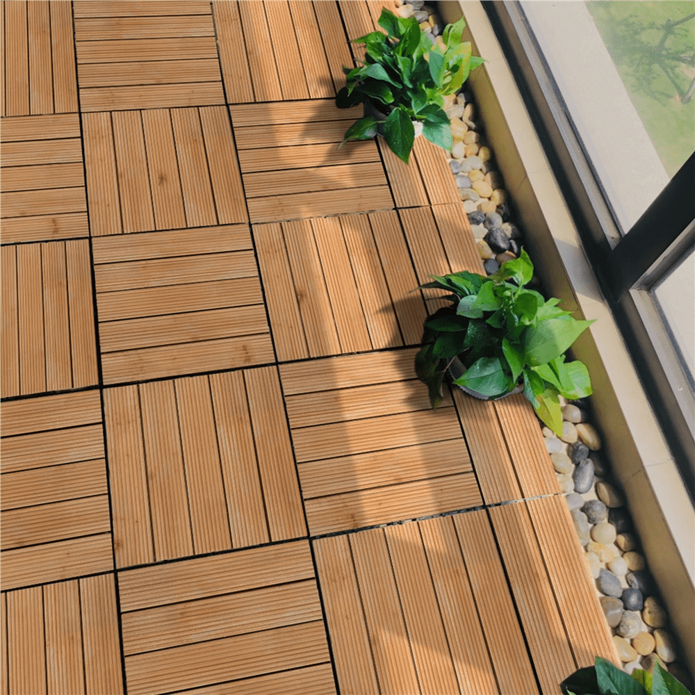 Renwick 12" x 12" Square Wooden Floor Tiles, 27 Pieces, Natural Wood