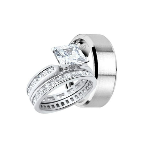 Laraso Co Cz Engagement Wedding Ring Set For Him And Her Couples Bands For Men Size 11 And Women Size 7 Walmart Com Walmart Com