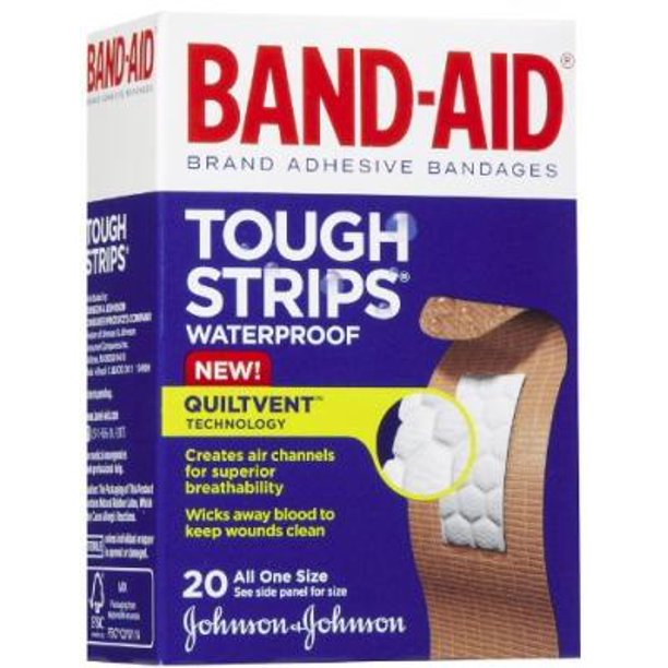 BANDAID Waterproof ToughStrips Bandages 20 ea