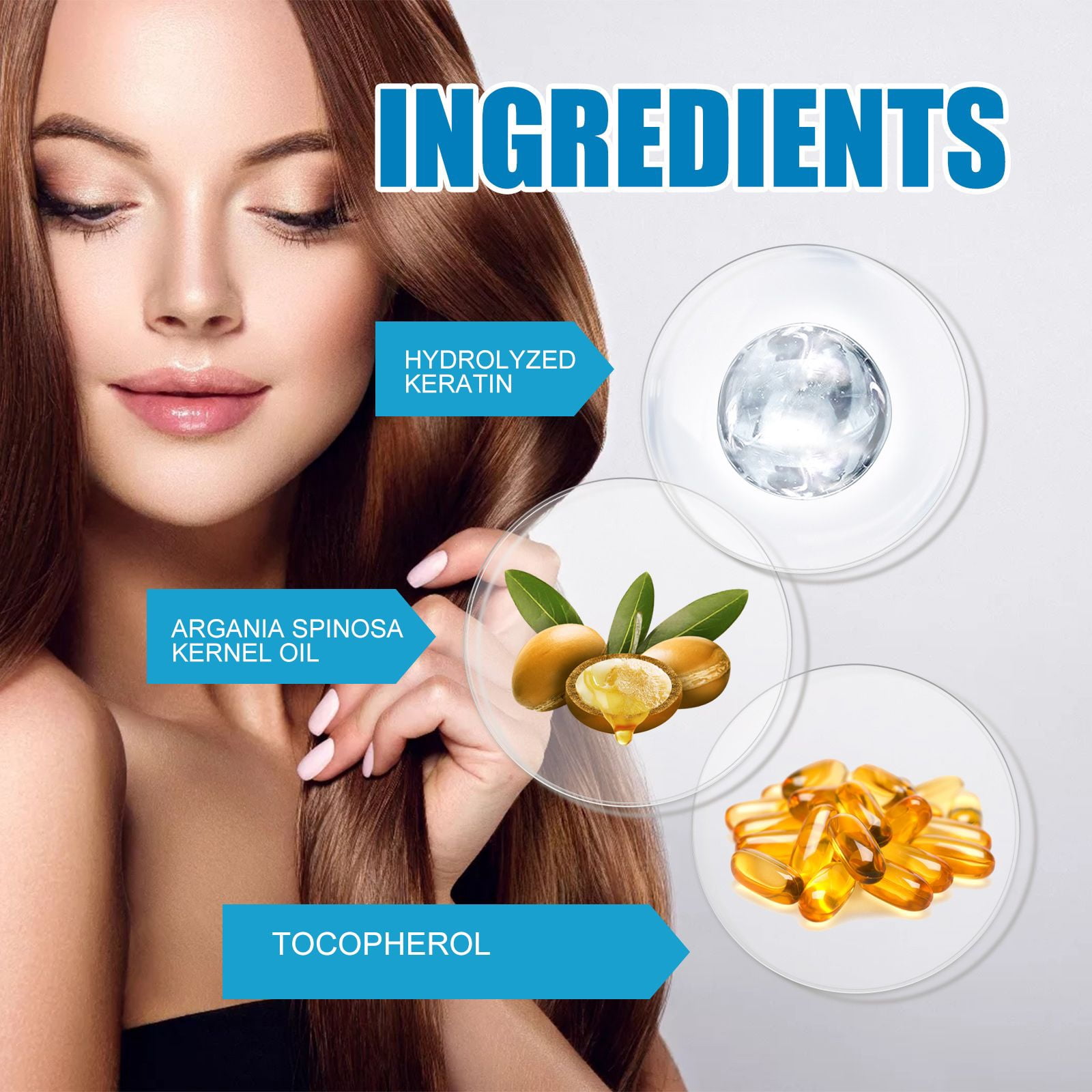 Alvantor Hair Oil Capsules Keratin Argan Oil Repair Dry Damaged Frizzy Hair Smooth Shine Hydrating Lightweight, 30pcs