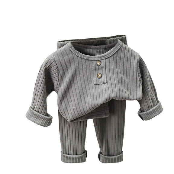 Odeerbi Toddler Boys Ribbed Thermal Underwear Set Fall Winter Fleece Long Johns Newborn Printing Base Layer Two Piece Set Sleepwear Set Toddler Clothes Gray