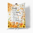 thumbnail image 3 of Bible Verse Fall Throw Blanket, Autumn Thanksgiving Harvest Pumpkins Sunflowers Inspirational Quotes Trust in The Lord Warm and Cozy Fleece Throw Blanket for Bed, Couch, Travel Camping Blankets, 3 of 5