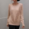 thumbnail image 2 of IROINNID Womens Sweater Round Neckline Pullover Sweater Solid Color Loose Mid-Length Long Sleeve Tassel Crew Tops Blouse Knitted Sweater, 2 of 5