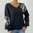 thumbnail image 7 of Women's Print Floral Embroidered Knit Sweater V Neck Long Sleeve Loose Fit Pullover Sweater Casual Basic Tops, 7 of 7