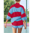 thumbnail image 7 of Women Striped Workout Set Two Piece Outfit Tracksuit Oversized Lounge Set Top and Shorts Sets with Pockets Red and Blue L, 7 of 7