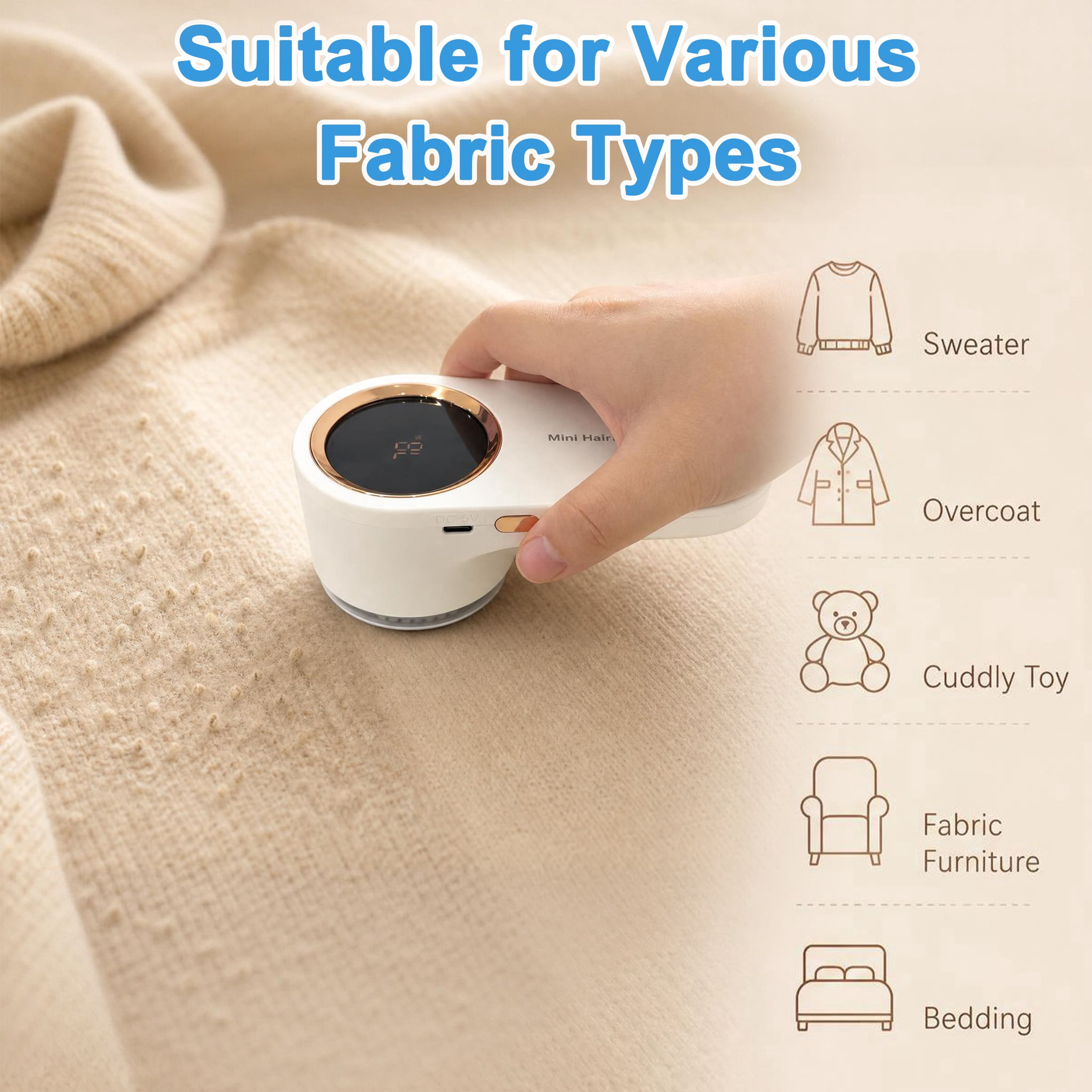 Fabric Shaver, Fabric Lint Remover, Electric Pill Remover, Clothes Defuzzer, Rechargeable Lint Shaver with Digital Display, Clothes Lint Shaver with 6-Leaf Blades for Sweaters Coats Bedding