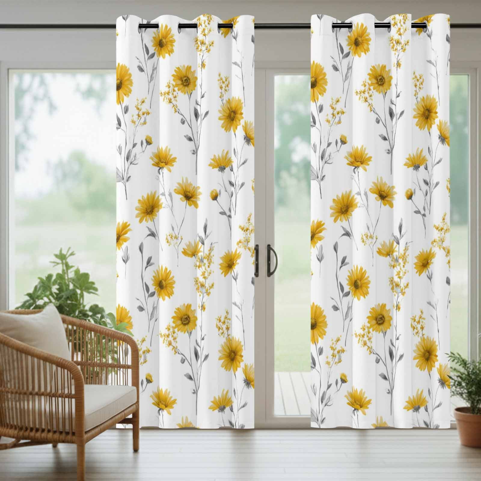 Sunflowers Outdoor Curtains 1 Panel Summer Country Yellow Floral Leaf Plant Waterproof Weatherproof Privacy Curtain Thermal Outside Drape for Porch Pergola Patio 54 x 108 Inch