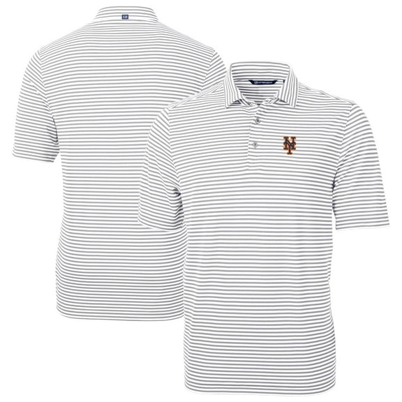 Men's Cutter & Buck Gray New York Mets Virtue Eco Pique Stripe Recycled Polo