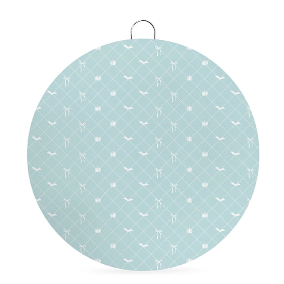 Welcome Sign for Front Door, Teal Blue Halloween Round Metal Wall Art Wreaths, Checkered Bat Bow Outdoor Indoor Wall Hanging Sign for Porch Decor Housewarming Gifts 7.9 Inch