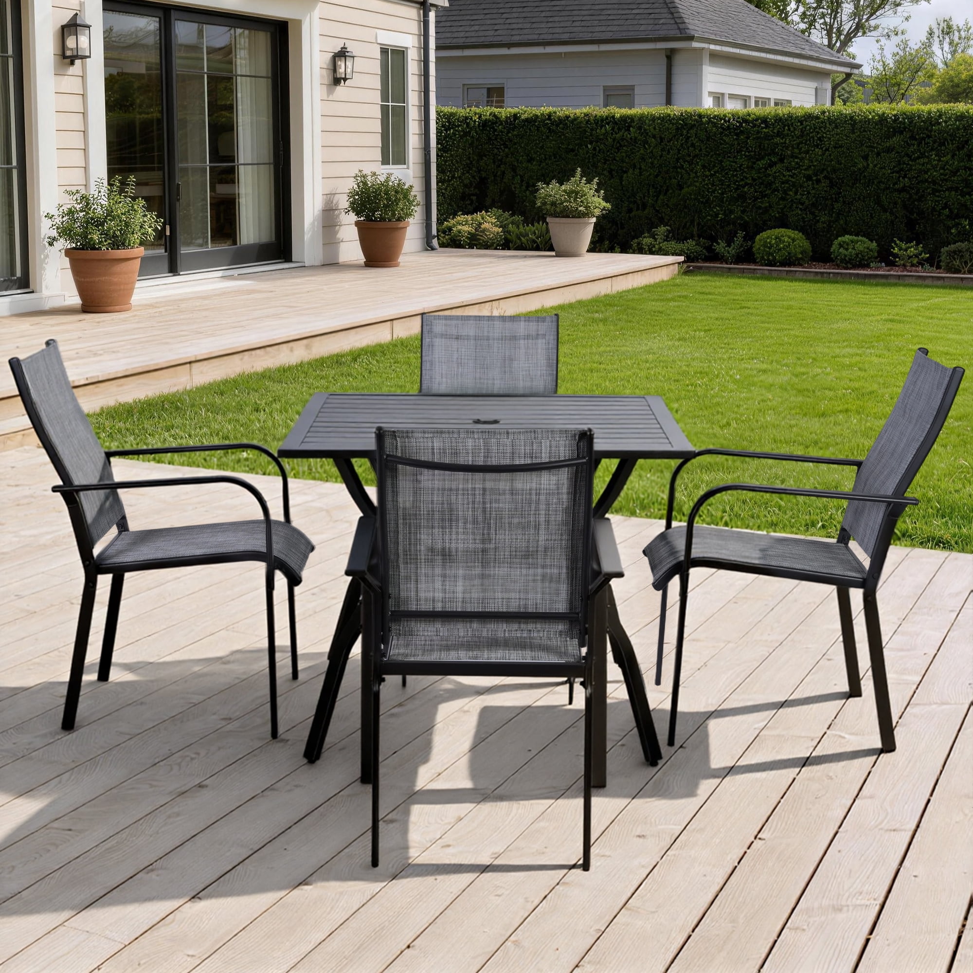 DELMANGO Patio Chairs Set of 4, Outdoor Dining Chairs High Back, All-Weather Padded Textilene Dining Chair for Lawn Porch Garden,Grey