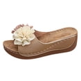 thumbnail image 4 of Rokment Women's Floral Orthopedic Platform Wedge Dress Backless Sandals 2026 Beach Bohemian Comfortable Leather Flower Arch Support Chunky High Heels Walking Slip on Summer Shoes Khaki Size 8.5, 4 of 5