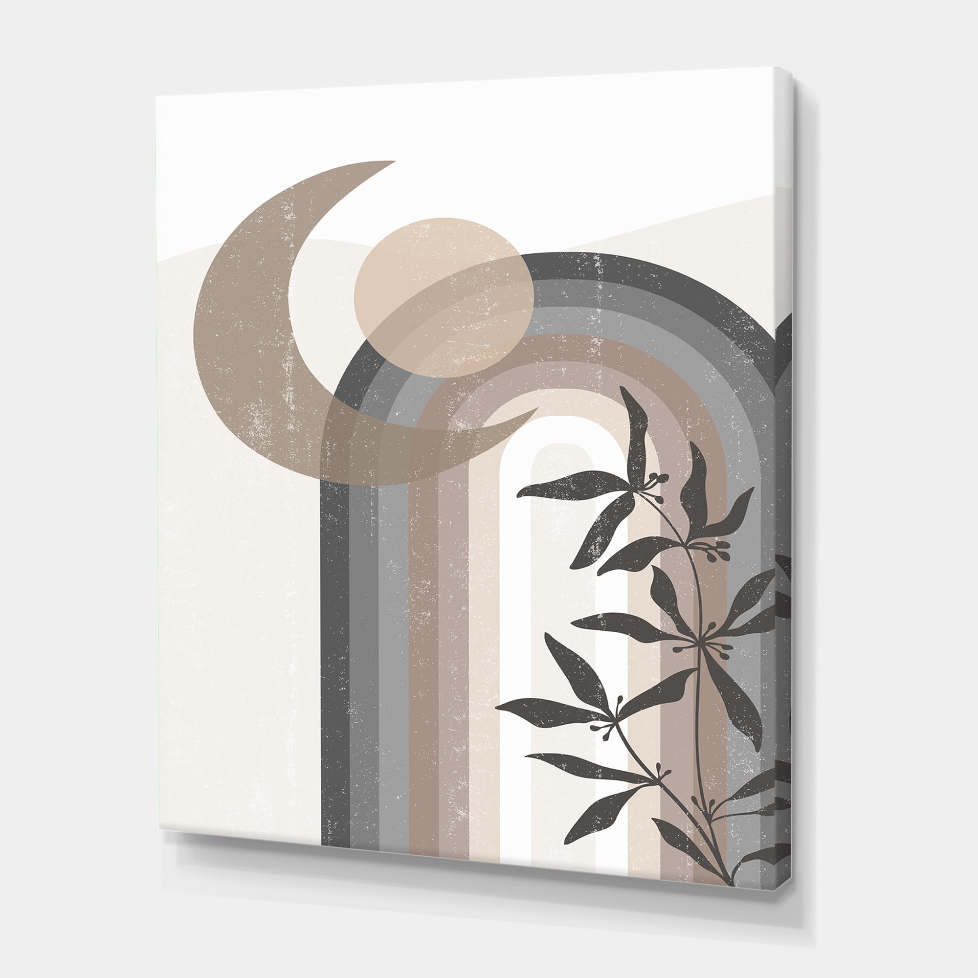 Designart ' Abstract Moon and Sun In Gray and Blue ' Modern Canvas Wall Art Print