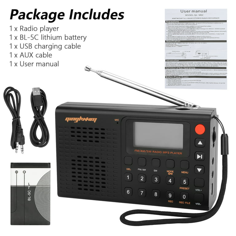 Benss SW AM FM Radio Portable with Best Reception, DSP AC Power Plug-in  Wall or Battery Operated for Home/Outdoor, Portable Radios with Headphone