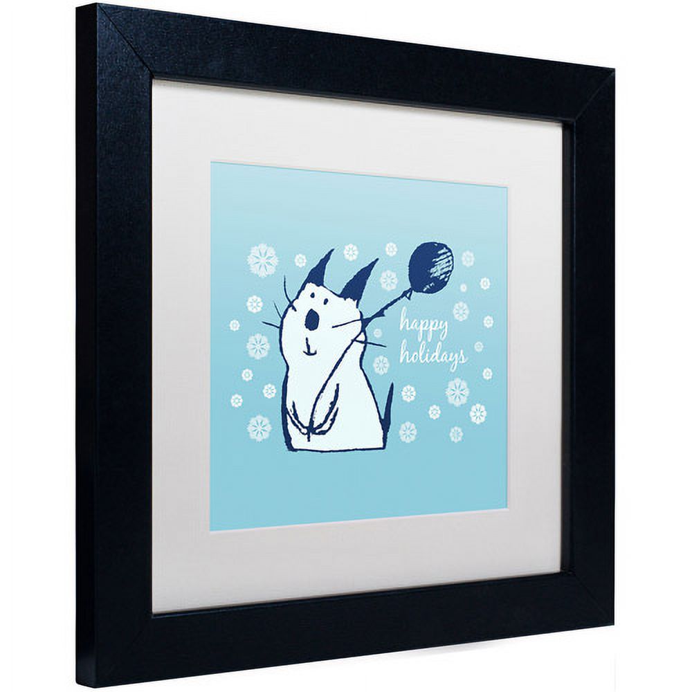 Trademark Fine Art "Christmas Party Cat" Canvas Art by Carla Martell, White Matte, Black Frame