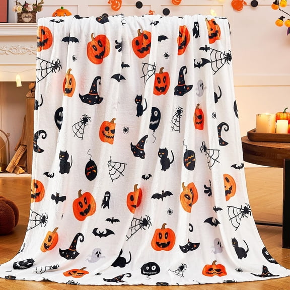 Tyidzon Halloween Throw Blanket Home Decor Pumpkins Spider Webs Soft Fleece Blanket, 28X39 Inch Throw Blanket for Bedroom, Living Room, Holiday, Kids, Adults Halloween Decorations