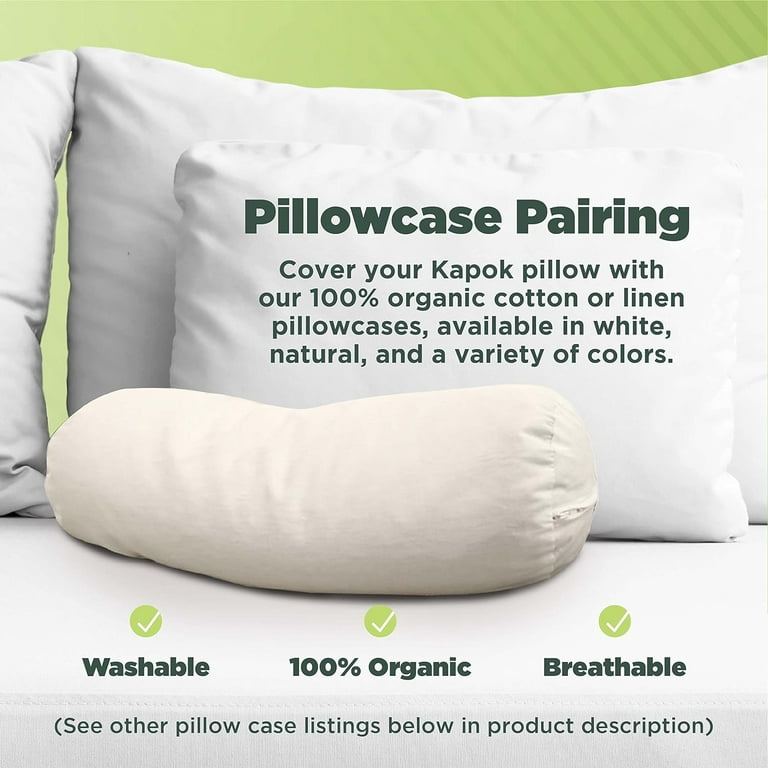 Neck Roll Organic Kapok Pillow - 6 inch x 16 inch - Organic Cotton Zippered Shell - Made in USA by Bean Products