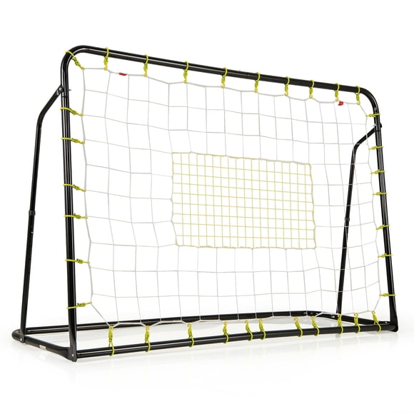 Gymax 2 in 1 6.1' x 4' Versatile Soccer Rebounder w/ Shooting Auxiliary Area 4 Nails Black