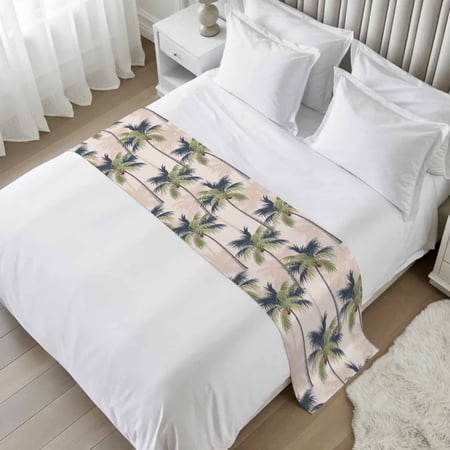 Palm Tree Bed Runner, Satin Bed Throw Runner for Twin Size Beds, Tropical Coconut Botanical Summer Seaside Decorative Bedding Dresser Scarf for Foot of Beds Sofa Cabinet End Table 71"x20"