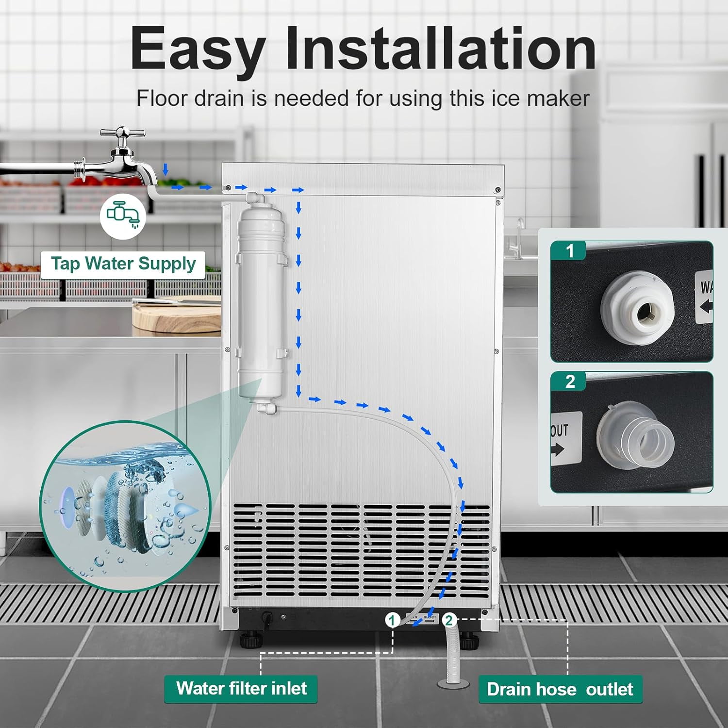 AMZGACHFKTCH 100lbs/24H Electric Ice Maker Machine with Self-Cleaning & Digital Display