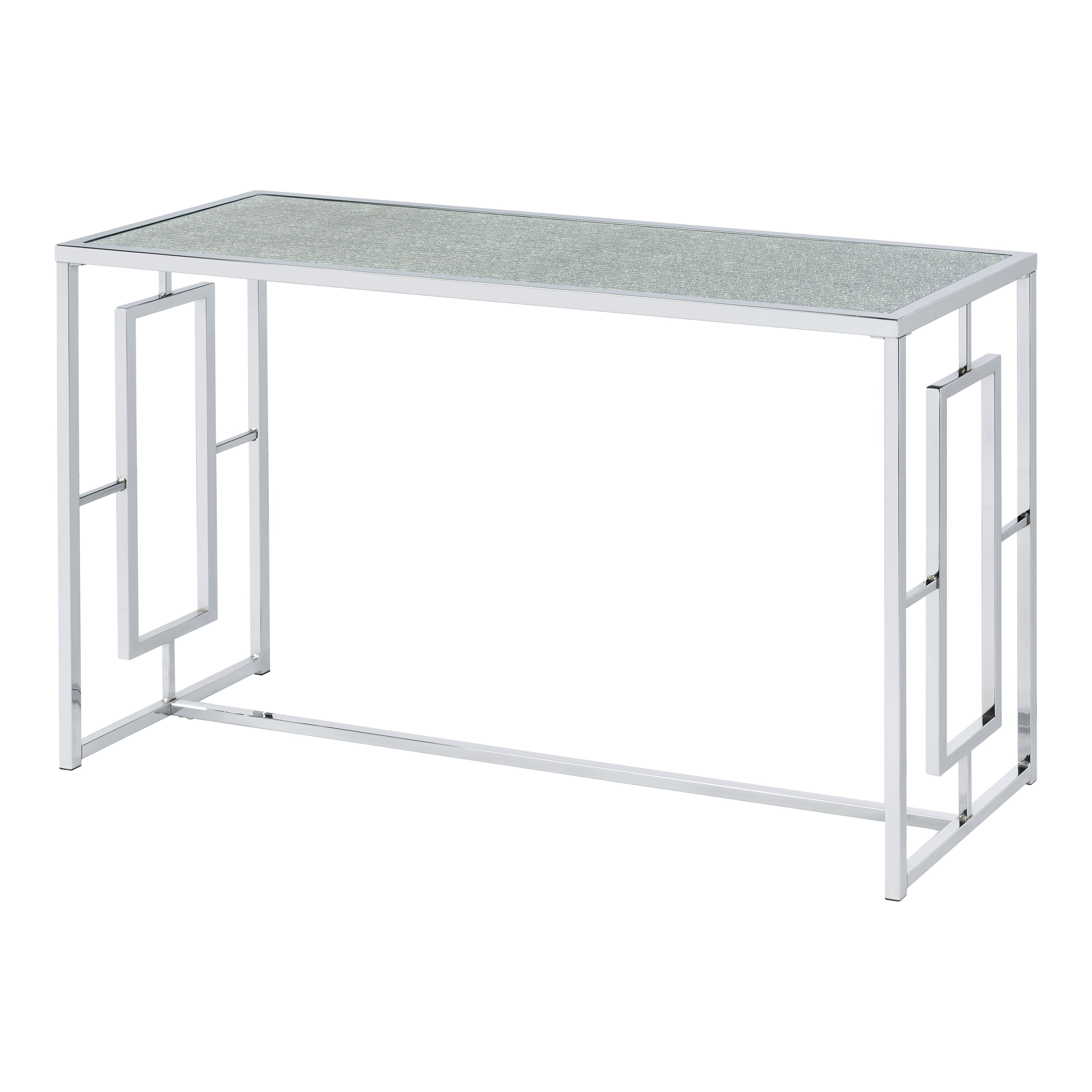 Furniture of America Lark Waterfall Pattern Glass Top and Metal Chrome Sofa Table