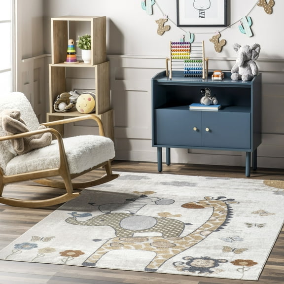 nuLOOM Cass SpinClean Safari Kids Machine Washable Area Rug, 5' x 8', Cass Light Beige