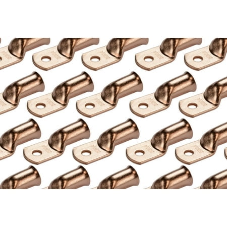 Temco 100 Pack Bare Copper Welding Battery Cable Ends Lugs Terminal 2/0 Awg 1/4"" Hole (6 Awg To 1/0 Awg Options Available)