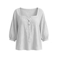 thumbnail image 5 of ZGRBOU 3/4 Sleeve Cotton Linen Shirts for Women Square Neck Button Loose Basic Tops Summer Casual Solid Daily T-Shirts, 5 of 6