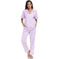 thumbnail image 6 of EA'S SECRET Womens 100% Cotton Pajamas Set Short Sleeve & Long Pants Pjs Set Button Down Sleepwear with Pockets(Light Purple,XL), 6 of 9
