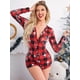 thumbnail image 1 of Pijama Sexy con solapa abotonada para mujer, mono de manga larga con estampado bonito, diseño de botones funcionales, 1 of 4