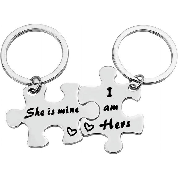 Lesbian Couples Keychain Set - I am Hers, She is Mine Keychain for LGBT Women, Stainless Steel Keychain Gift for Girlfriend, Valentine's Day, Anniversary, Birthday, Wedding