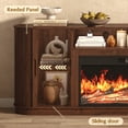 thumbnail image 3 of Blotout 86" Fireplace TV Stand for TVs Up to 95" with 40" Electric Fireplace, Mid-Century Entertainment Center with Power Outlet & Sliding Doors, Curved Reeded Media Console Cabinet, Walnut, 3 of 12