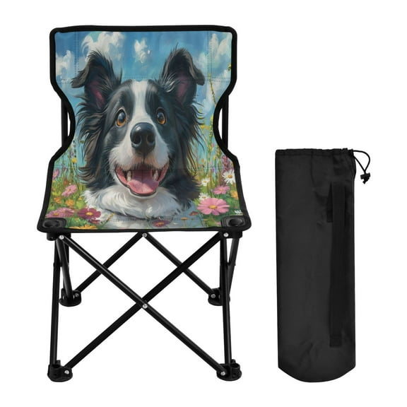 YAZAOO Camping Chairs Modern Happy Dog Among Blooms Pattern Folding chair