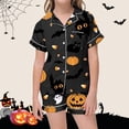 thumbnail image 2 of Shadoumai Big Halloween Pajamas Set Button Down Pjs Pumpkin Print Button Down Short Sleeve Loungewear Clothes Set Satin Sleepwear Nightwear Loungewear 2 Piece Pjs for Gifts, 2 of 4