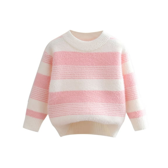ibuvkizy Girls Sweaters!Toddler Kids Baby Girls Fashion Cute Stripe Long Sleeved Warm Round Neck Sweater Pink,12 Months