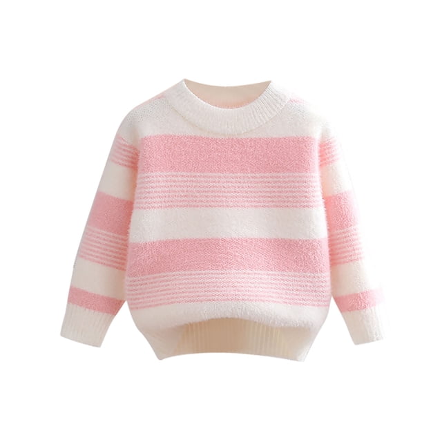 LOVZFMLL Chandail pour Fille, Chandail à Col Rond Côtelé à Rayures, Essentiel Décontracté pour Tous les Jours, Vêtements d'Automne Confortables, Hauts Chauds d'Hiver, Vêtements pour Tout-Petites Filles pour 4-5 Ans