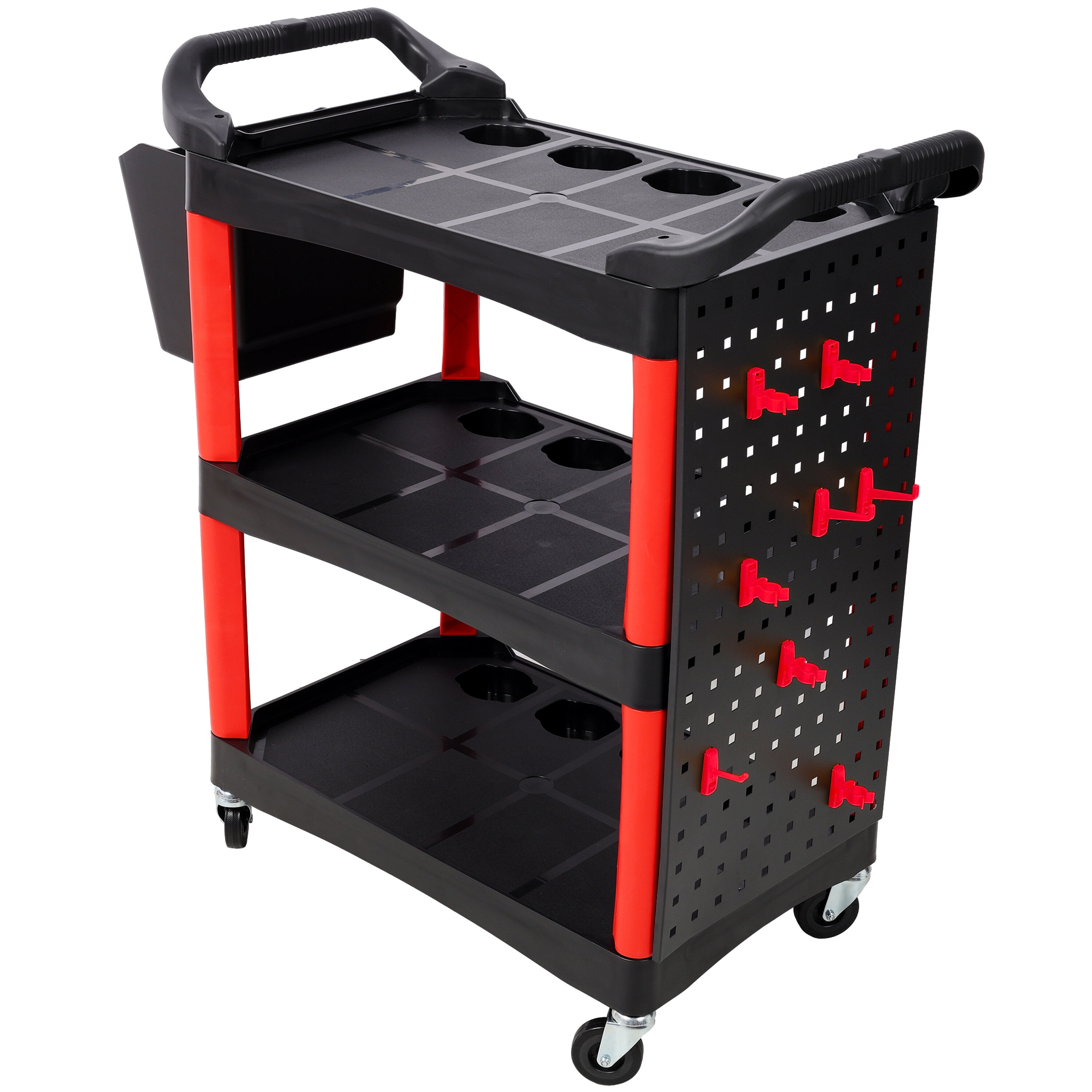 Tool Cart, 3 Tier Rolling Auto Detail Cart With Wheels,With Bucket & Panel & Hook,for Detailers Garage, Workshop, Repair Shop, Storage Tool,Red&Black, Black+Red Tool Storage Cart,Mechanics Tool Cart