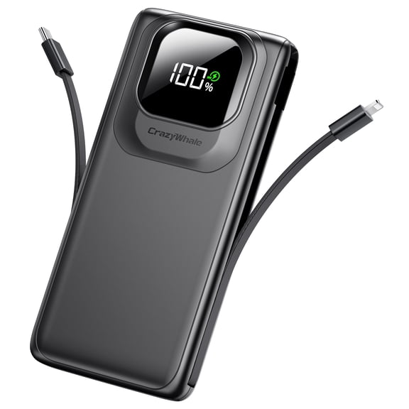 10000mAh Power Bank with Cables, 22.5W Fast Charging Portable Charger Compatible for iPhone, Android
