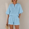 thumbnail image 4 of BOOMNY Womens 2 Peice Shorts Sets Solid Short Sleeve Tops Shorts Outfits for Women Summer Casual Matching Sets, 4 of 5