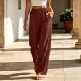 thumbnail image 2 of Admvng Womens Linen Pants Wide Leg Elastic Drawstring Waist Vacation Trousers, 2 of 7