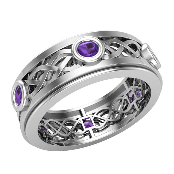 Wedding Bands for Men 8 MM Amethyst 14K White Gold 0.75 CTW