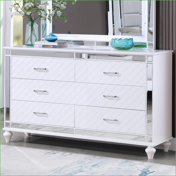 Dressers Modern Silver Champagne Wood Dresser with Storage | 38"H x 62"W x 17"D | Silver White