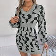 thumbnail image 2 of Lovskoo Sweater Dress for Women Trendy Casual Long Sleeve Bodycon Dress V-Neck Ladies Print Outing Dresses Gray, 2 of 8