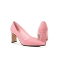 thumbnail image 3 of Crocowalk Womens Lightweight Comfort Pointed Toe Heeled Pump Casual Fashion Non-slip Block Pumps Pink 5, 3 of 8