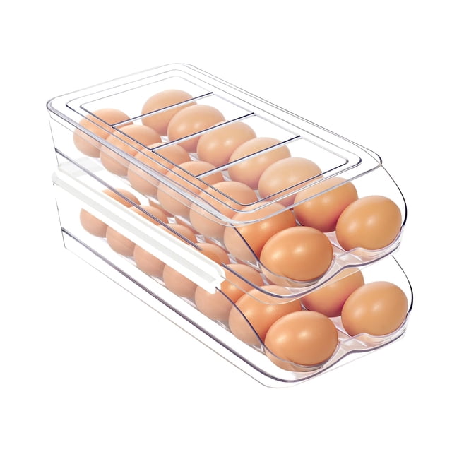 Soporte para huevos MesRosa para nevera, enrollado automático de 28 huevos